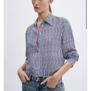 MNG by Mango White Striped Button Down Nautical Caribbean Vacation Euro size 4